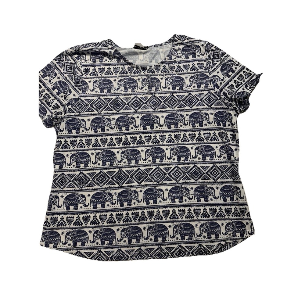 BonWorth Women's Shirt With Blue And White Elephant Print Large